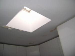 water damage around skylight ceiling